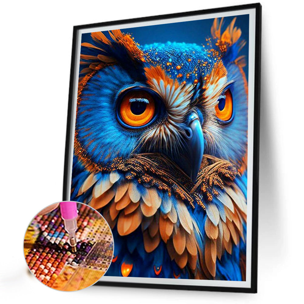 Blue Night Sky Owl - Full Round Drill Diamond Painting 30*40CM