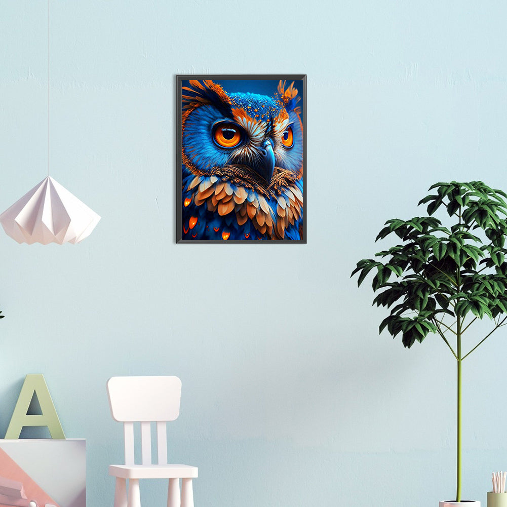 Blue Night Sky Owl - Full Round Drill Diamond Painting 30*40CM