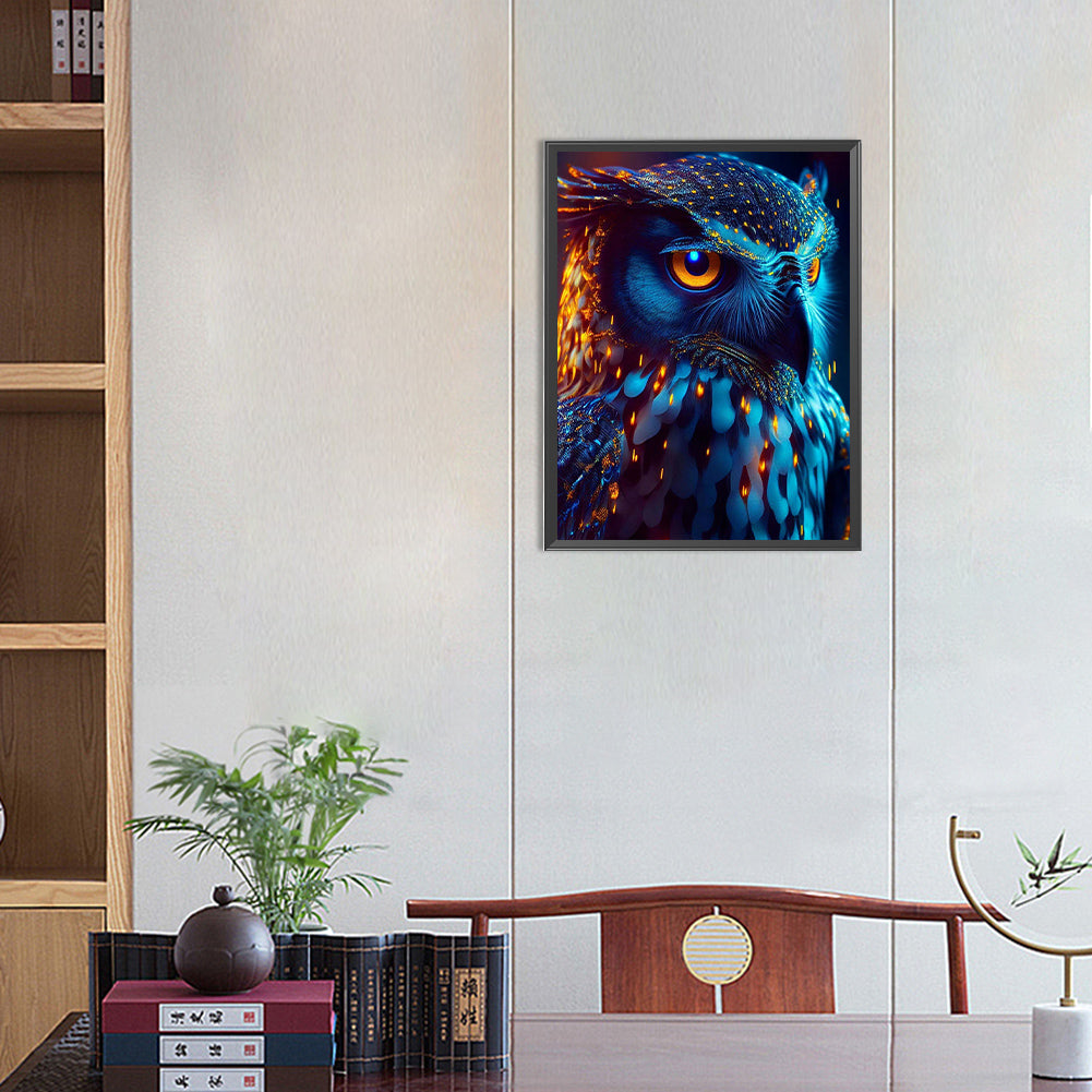 Blue Night Sky Owl - Full Round Drill Diamond Painting 30*40CM