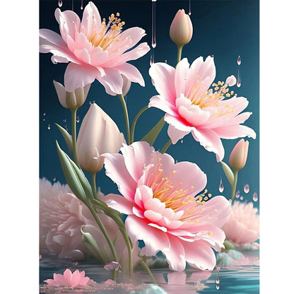 Lotus In The Rain - Full Square Drill Diamond Painting 30*40CM