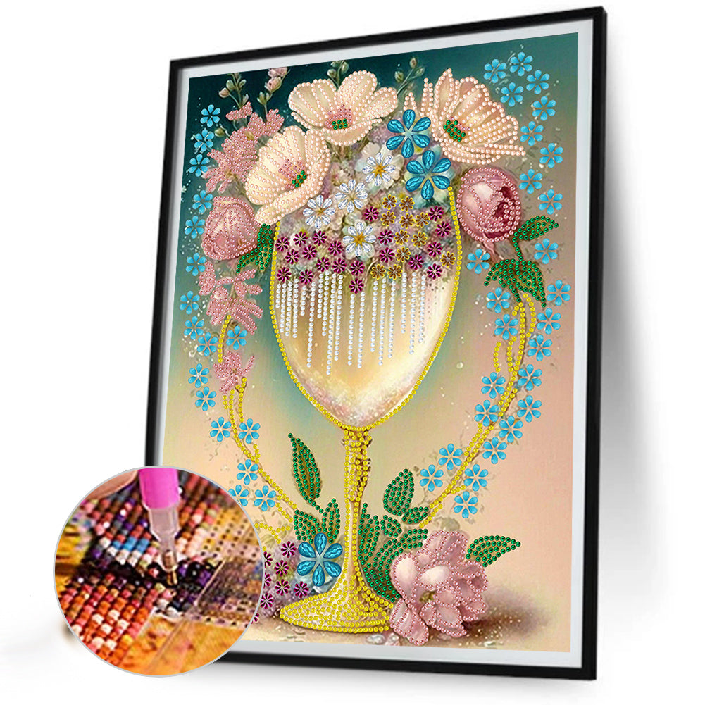 Flower Goblet - Special Shaped Drill Diamond Painting 30*40CM