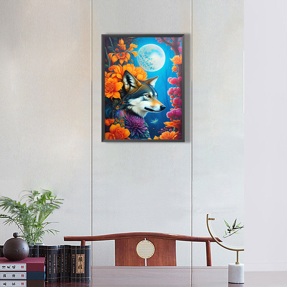 The Wolf Of The Cold Night Under The Moon - Full Round Drill Diamond Painting 30*40CM