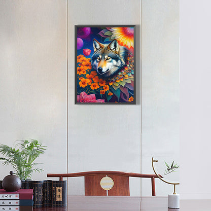 Wolf In The Flowers - Full Round Drill Diamond Painting 30*40CM