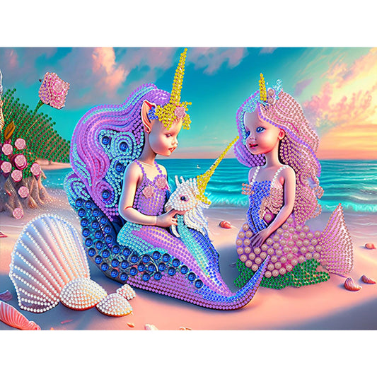 Beach Mermaid - Special Shaped Drill Diamond Painting 40*30CM
