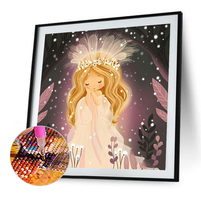 White Feather Cartoon Girl - Full Round Drill Diamond Painting 30*30CM