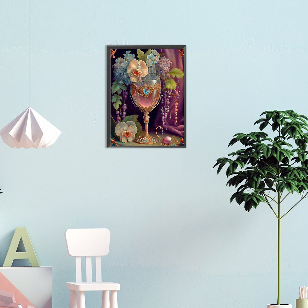 Flower Crystal Cup - Full Round Drill Diamond Painting 30*40CM