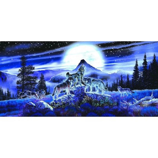 Howling Wolf At Night - Full Round Drill Diamond Painting 70*40CM