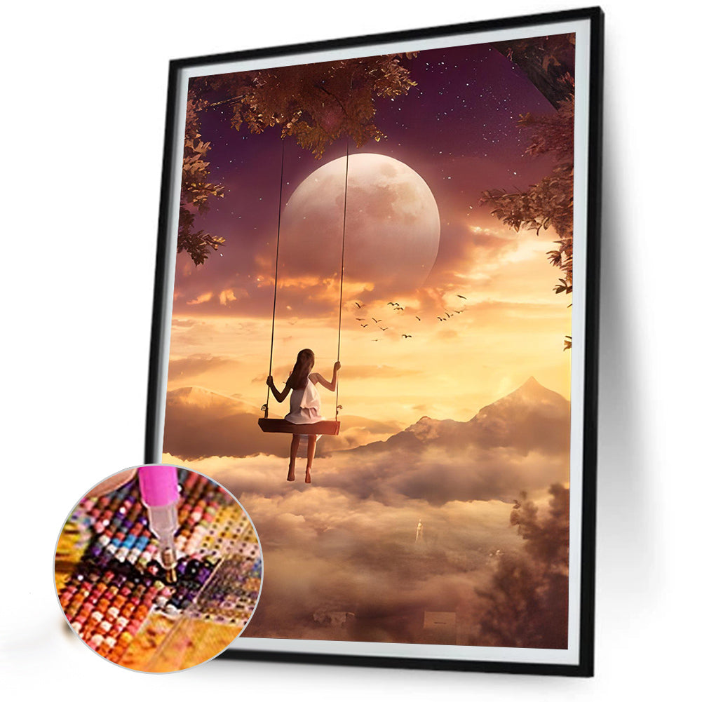 Girl On Swing - Full Round Drill Diamond Painting 40*50CM