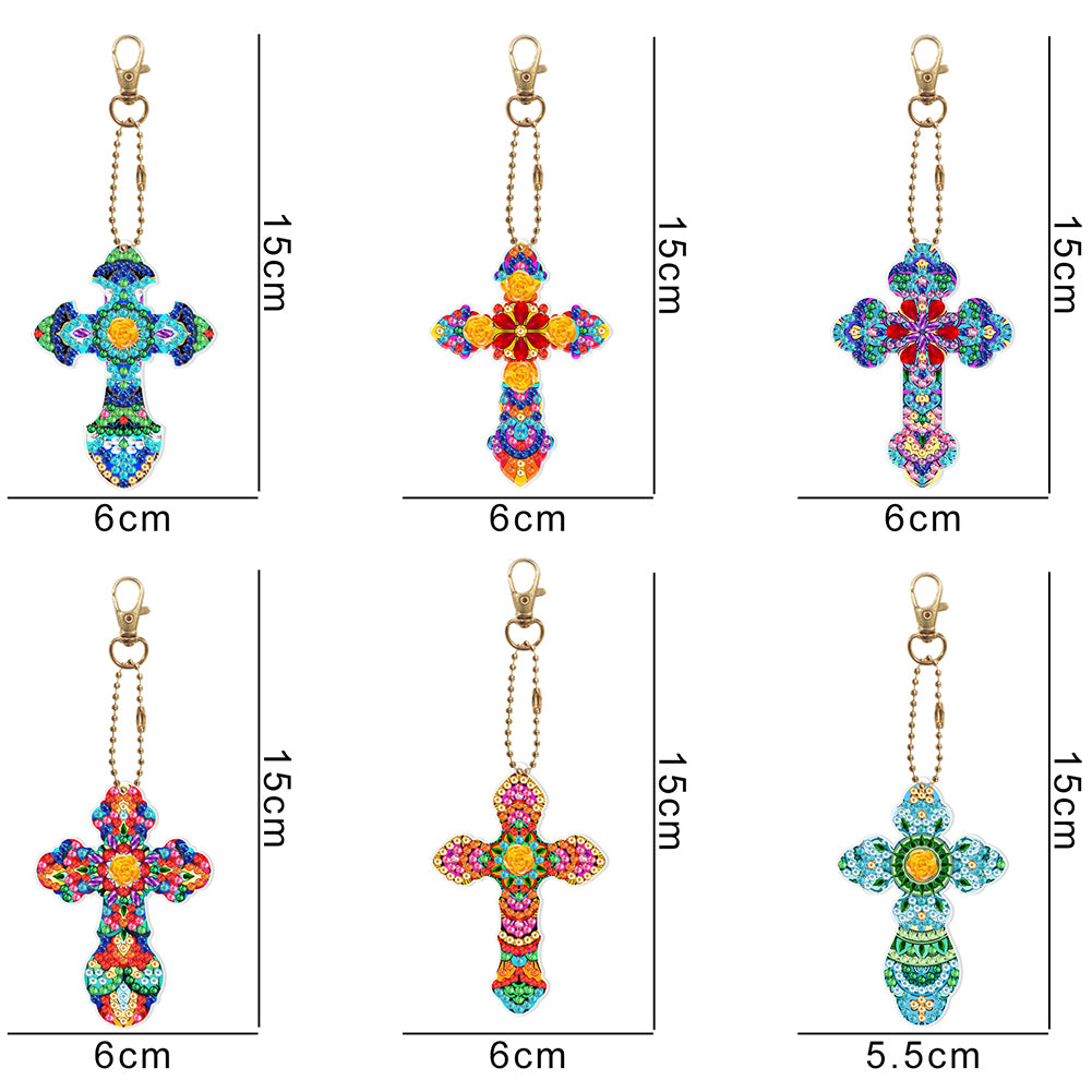 6pcs Cross Diamond Painting Keychain DIY Diamond Mosaic Kit Bag Pendant