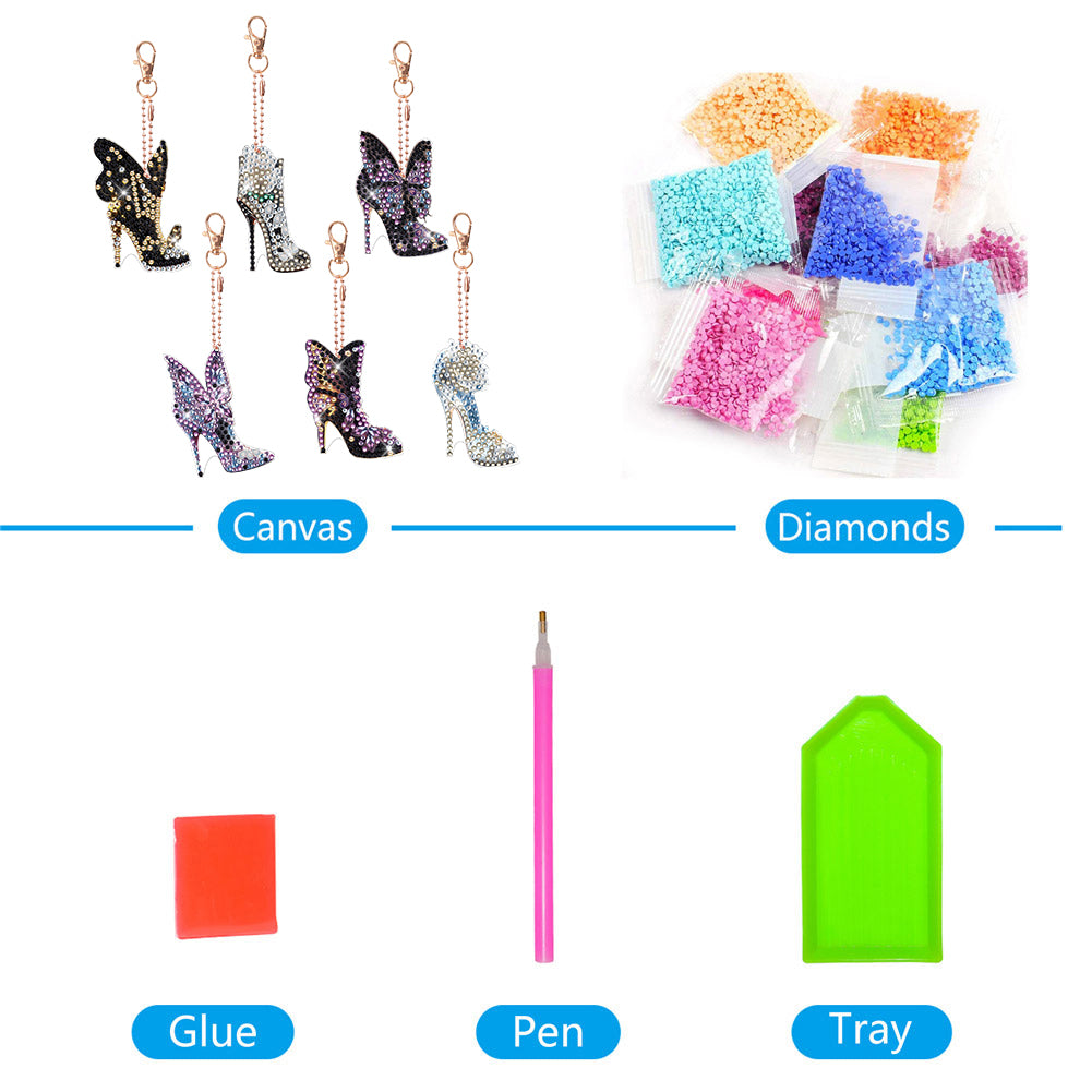 6pcs Diamond Art Keychains Diamond Mosaic Kit DIY Gem Keychains Lady Bag Pendant