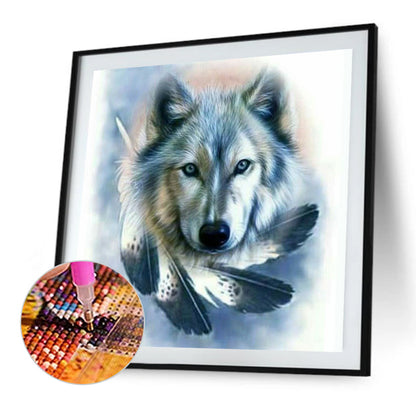 Wolf With Feathers - Full Round Drill Diamond Painting 30*30CM