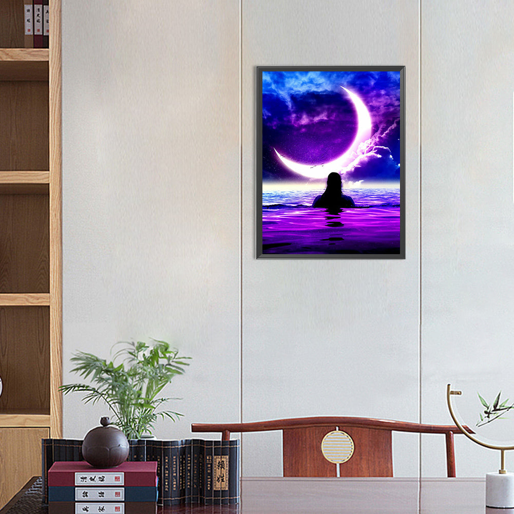Girl Under The Moon - Full Round Drill Diamond Painting 30*40CM