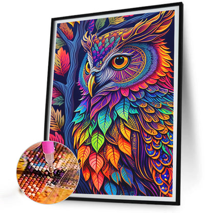 Colorful Feather Owl - Full Round Drill Diamond Painting 30*40CM