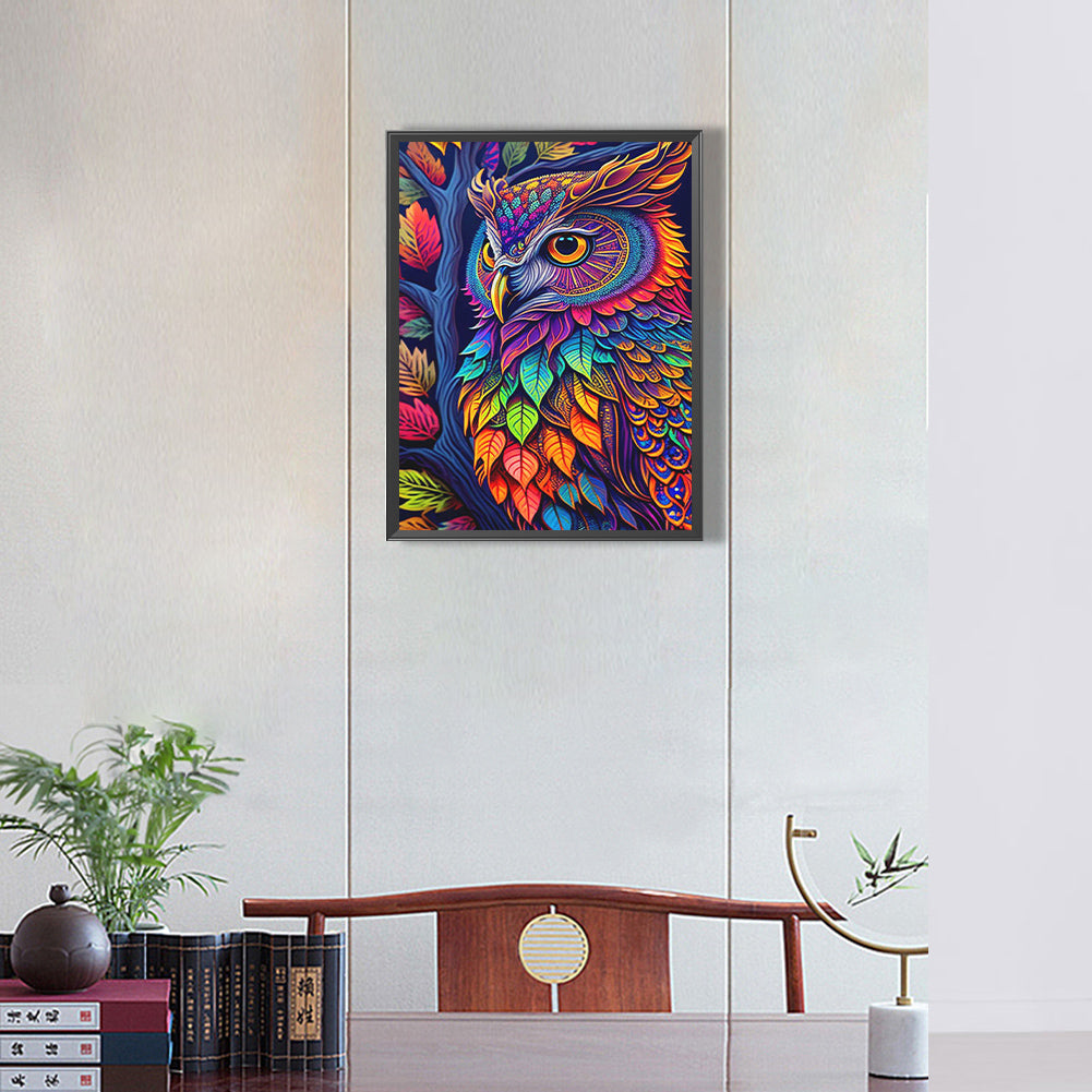 Colorful Feather Owl - Full Round Drill Diamond Painting 30*40CM