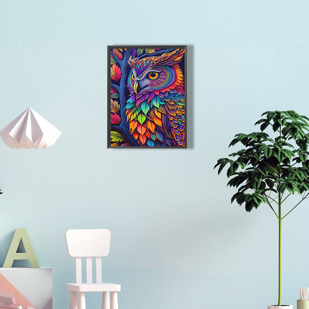 Colorful Feather Owl - Full Round Drill Diamond Painting 30*40CM