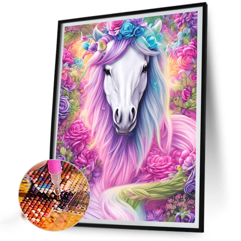 Elegant White Horse - Full Round Drill Diamond Painting 30*40CM