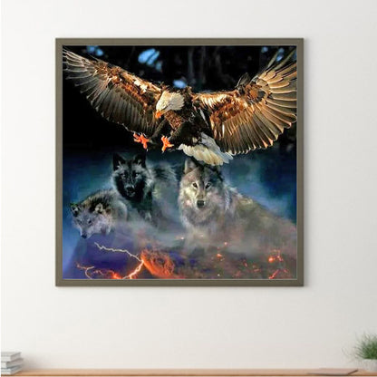 Night Wolf And Eagle - Full Round Drill Diamond Painting 40*40CM