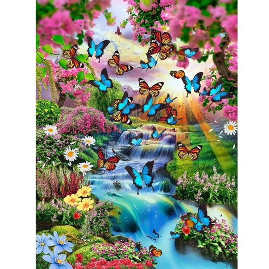 Butterfly Waterfall - Full Round Drill Diamond Painting 30*40CM