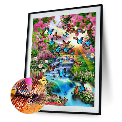 Butterfly Waterfall - Full Round Drill Diamond Painting 30*40CM