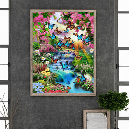 Butterfly Waterfall - Full Round Drill Diamond Painting 30*40CM