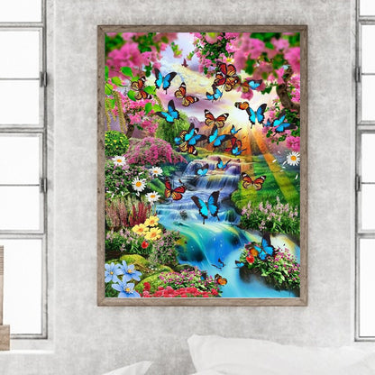 Butterfly Waterfall - Full Round Drill Diamond Painting 30*40CM