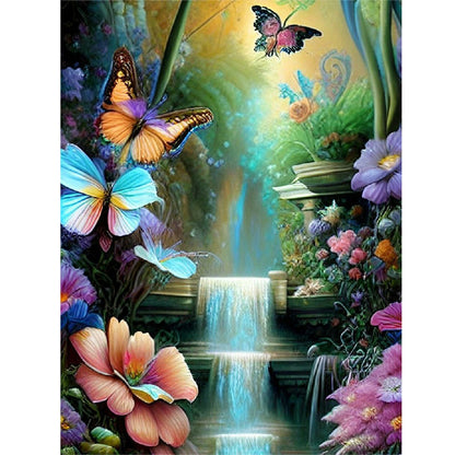 Butterfly Waterfall - Full Round Drill Diamond Painting 30*40CM