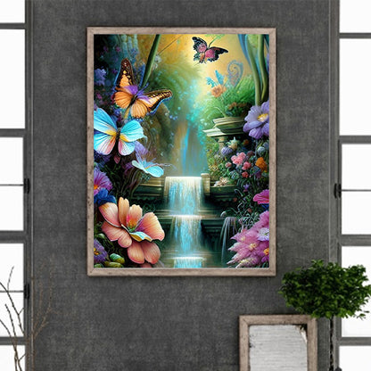 Butterfly Waterfall - Full Round Drill Diamond Painting 30*40CM