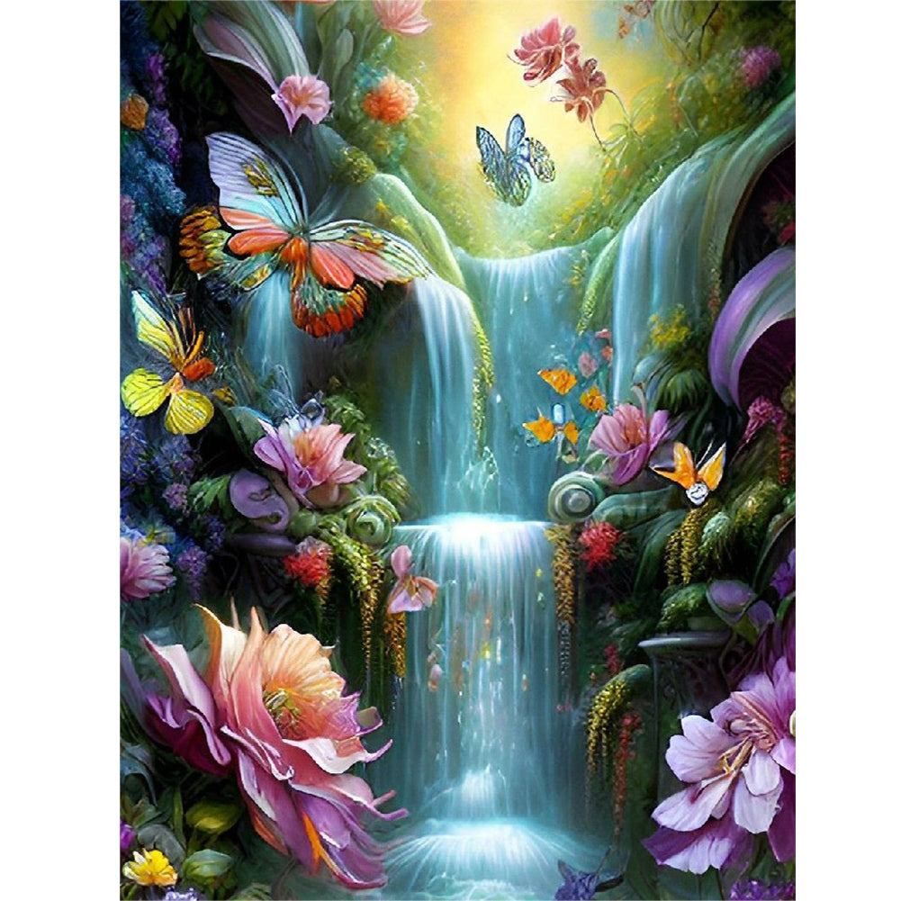Butterfly Waterfall - Full Round Drill Diamond Painting 30*40CM