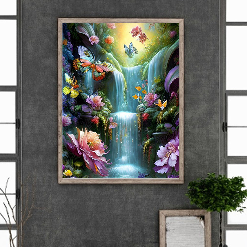 Butterfly Waterfall - Full Round Drill Diamond Painting 30*40CM