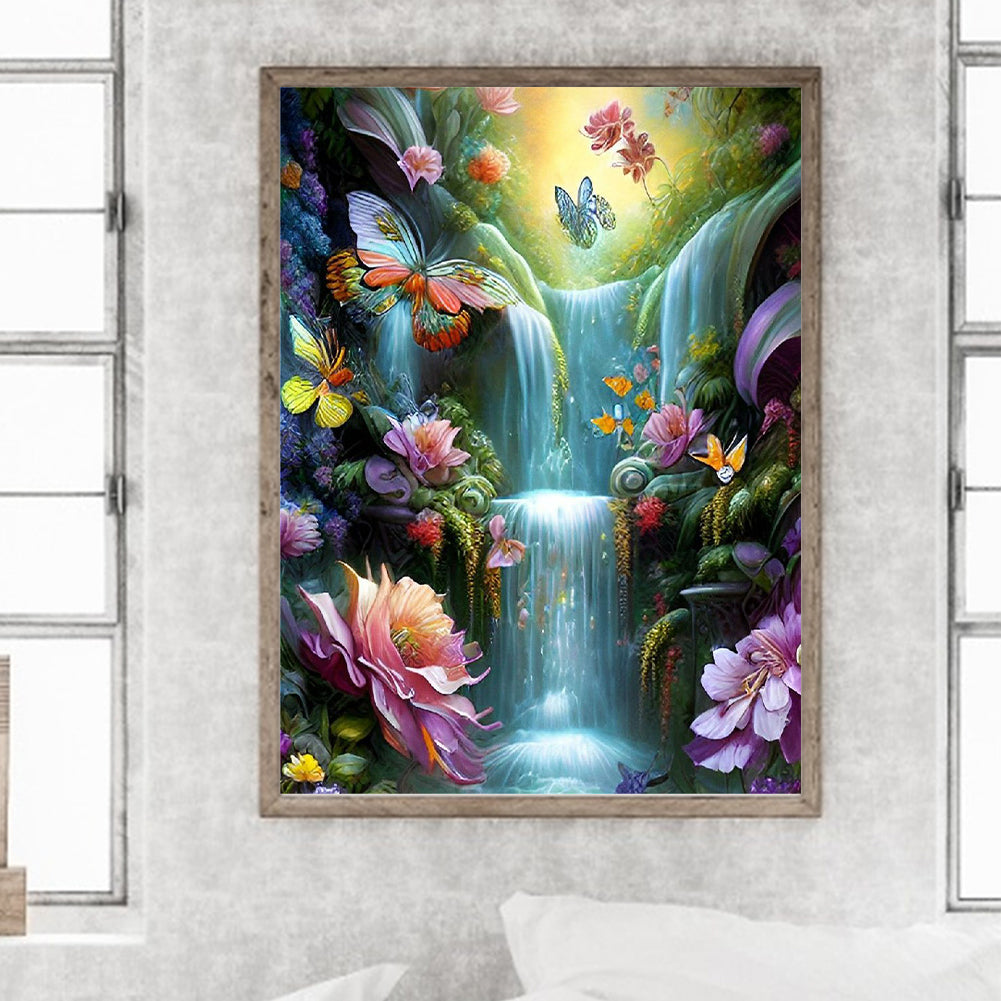 Butterfly Waterfall - Full Round Drill Diamond Painting 30*40CM