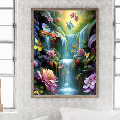Butterfly Waterfall - Full Round Drill Diamond Painting 30*40CM