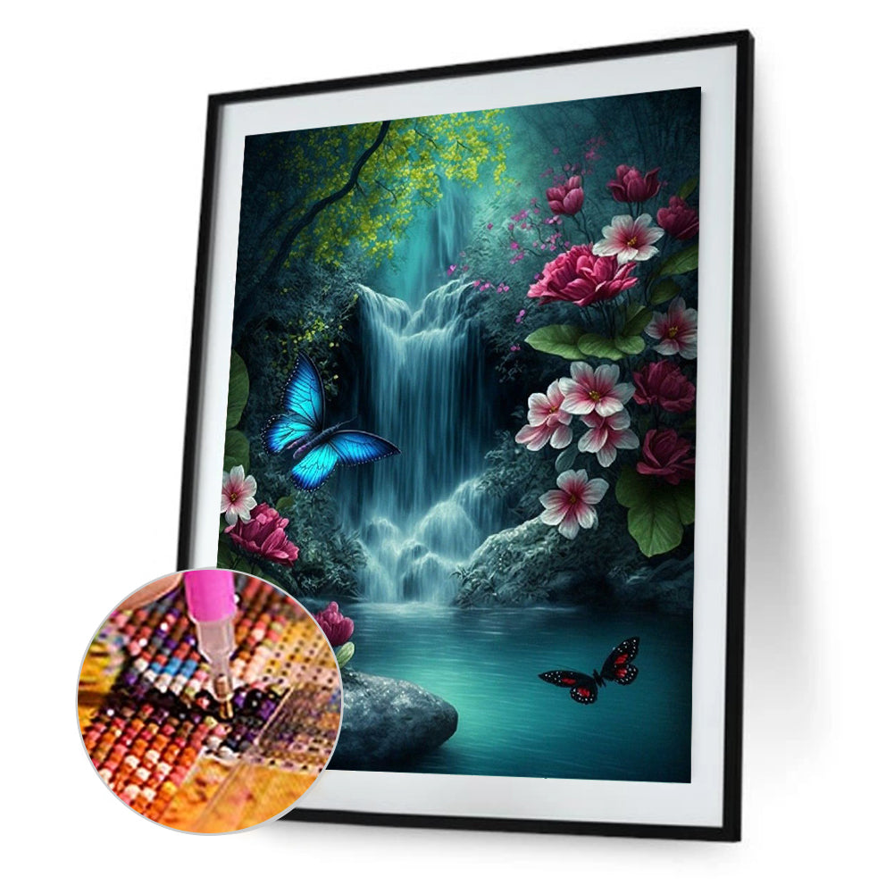 Butterfly Waterfall - Full Round Drill Diamond Painting 30*40CM