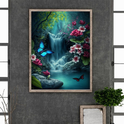 Butterfly Waterfall - Full Round Drill Diamond Painting 30*40CM