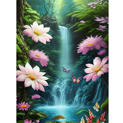 Butterfly Waterfall - Full Round Drill Diamond Painting 30*40CM