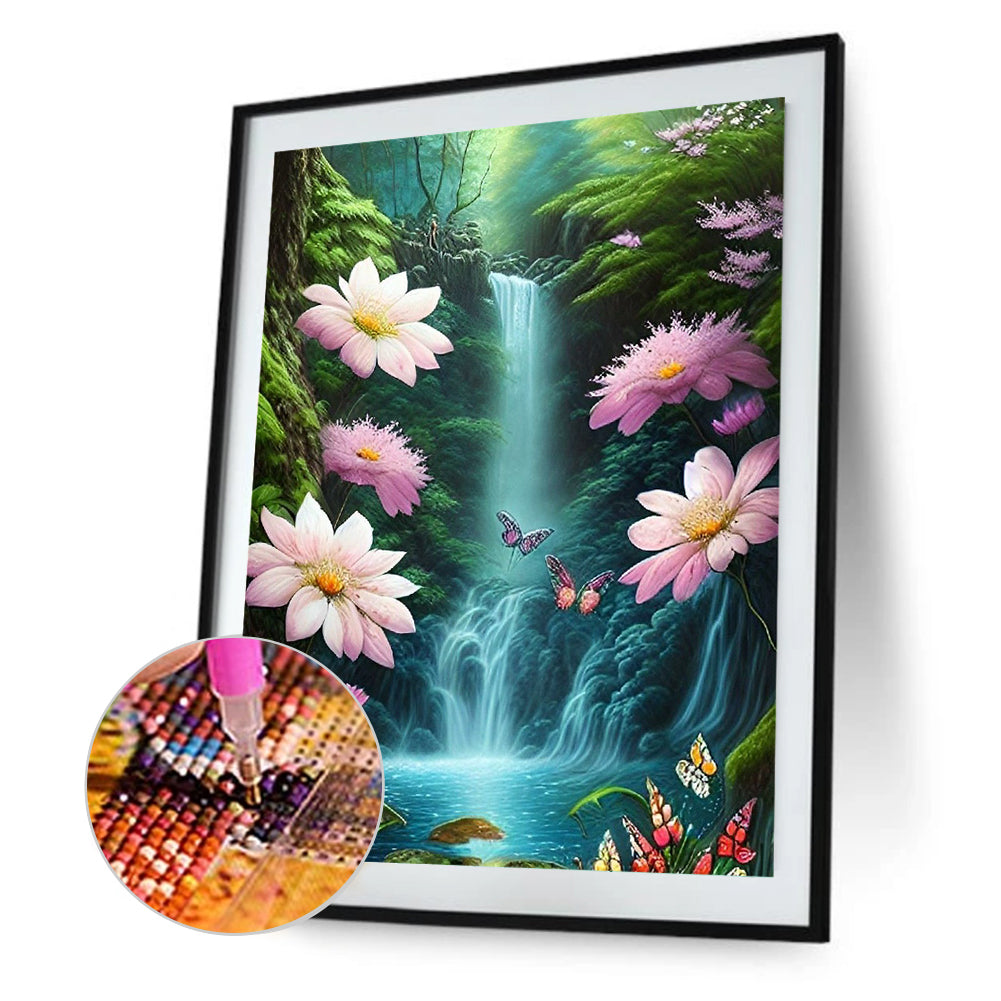 Butterfly Waterfall - Full Round Drill Diamond Painting 30*40CM