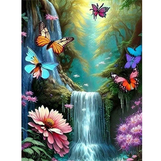 Butterfly Waterfall - Full Round Drill Diamond Painting 30*40CM