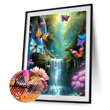 Butterfly Waterfall - Full Round Drill Diamond Painting 30*40CM