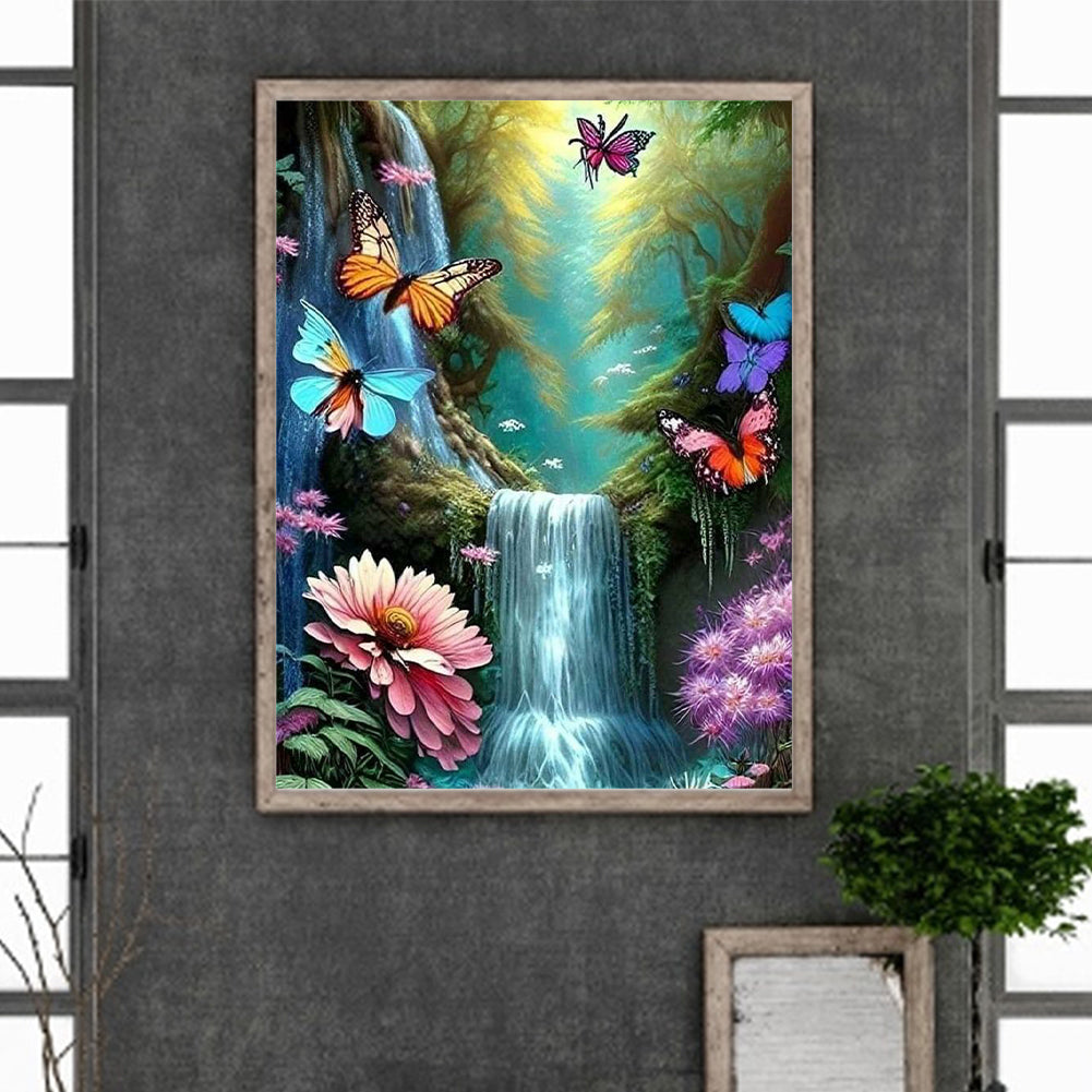 Butterfly Waterfall - Full Round Drill Diamond Painting 30*40CM
