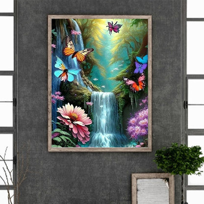 Butterfly Waterfall - Full Round Drill Diamond Painting 30*40CM