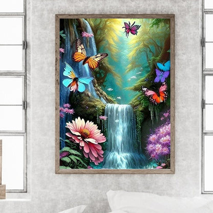 Butterfly Waterfall - Full Round Drill Diamond Painting 30*40CM