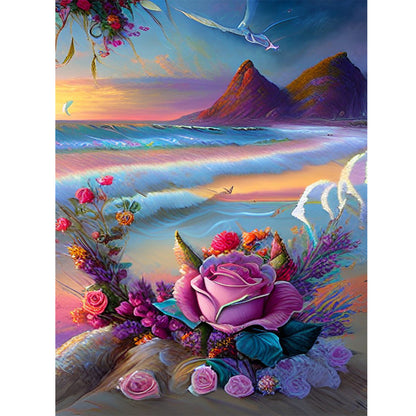 Beautiful Beach Rose - Full Round Drill Diamond Painting 30*40CM