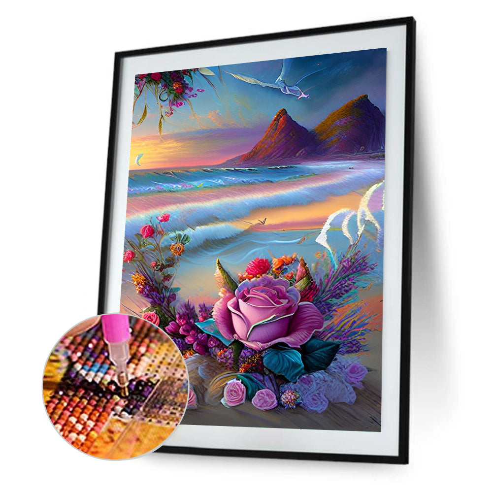 Beautiful Beach Rose - Full Round Drill Diamond Painting 30*40CM