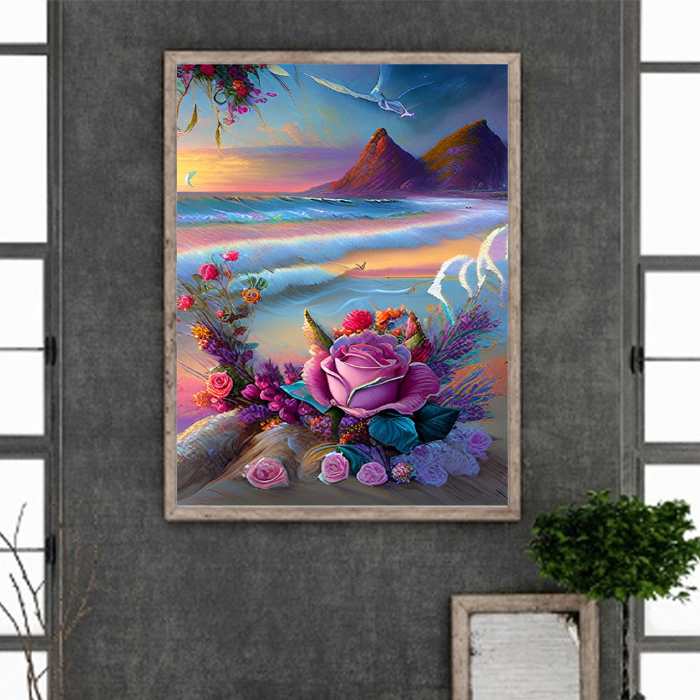 Beautiful Beach Rose - Full Round Drill Diamond Painting 30*40CM