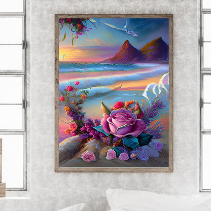 Beautiful Beach Rose - Full Round Drill Diamond Painting 30*40CM