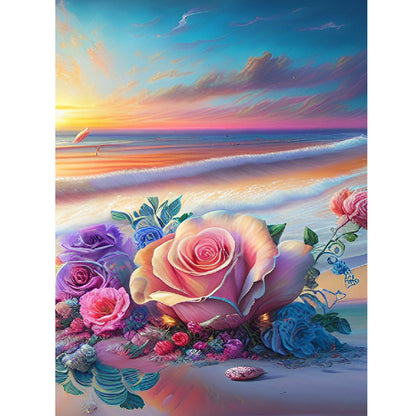Beautiful Beach Rose - Full Round Drill Diamond Painting 30*40CM