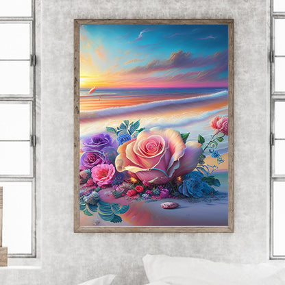 Beautiful Beach Rose - Full Round Drill Diamond Painting 30*40CM
