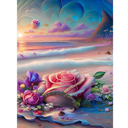 Beautiful Beach Rose - Full Round Drill Diamond Painting 30*40CM