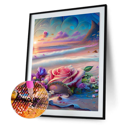 Beautiful Beach Rose - Full Round Drill Diamond Painting 30*40CM