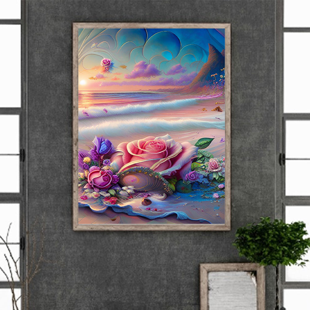Beautiful Beach Rose - Full Round Drill Diamond Painting 30*40CM