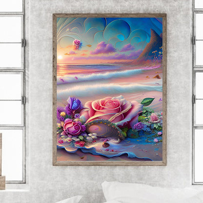 Beautiful Beach Rose - Full Round Drill Diamond Painting 30*40CM